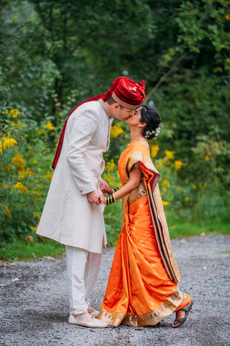 Bride and groom in traditional Indian wedding attire